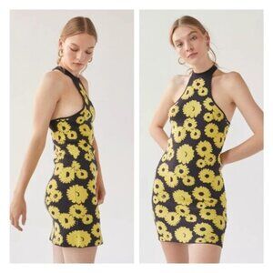 Urban Outfitters | Charlie Mockneck Sweater Dress New Large Floral Black Yellow